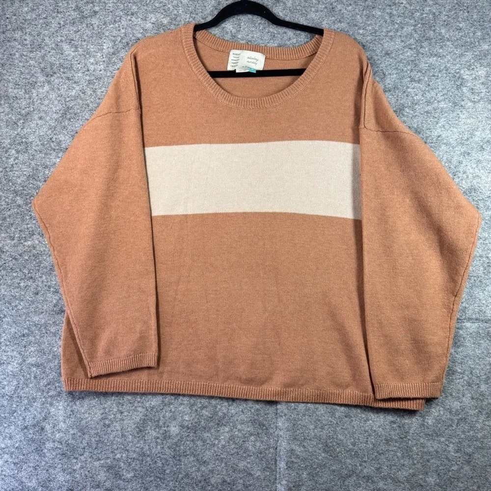 Saturday Sunday by Anthropologie Tan Cream Striped Relaxed Fit Sweater Size 2X